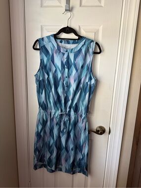 Gerry Weber Sleeveless Blue Geometric Drawstring Dress